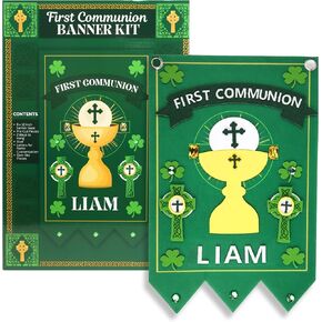 First Communion Felt Banner Kit Irish Catholic, Church and Sunday School Craft Activity with Everything Included, Pew Decoration, 12 x 9 Inches