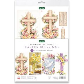 Katy Sue Easter Blessings Die-Cut Decoupage Sheets. A Pack of 12 Sheets of Die Cuts for Card Making Supplies, Craft Supplies & Scrapbooking with Crosses, Daffodils, Flowers, & Doves