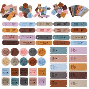 50pcs Handmade Tags for Crochet Handmade Leather Labels for Handmade Items Faux Handmade with Love Leather Tags Embellishment Knit Accessories with Hole for Sewing Crochet Knitting Hats DIY Crafts
