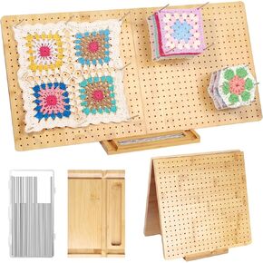 Uotey 22.8" x 11.4" Foldable Crochet Blocking Board with 20 Pins and Pegs - Large Granny Square Blocking Board, Foldable Blocking Boards for Crochet Projects, Wood Knitting Blocking Board for Crochet