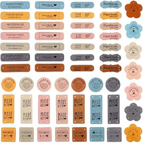 56 PCS ملصقات جلدية مصنوعة يدويًا للحياكة الكروشيه العلامات المخصصة لعلامات الألياف الدقيقة قابلة للطي ، علامات متماسكة على إكسسوارات مع ثقب للقبعات بينز أحذية الحياكة in Kuwait