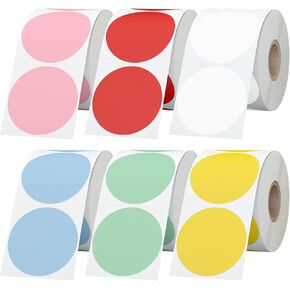 6 Rolls 2 Inch 6-Color Assorted Circle Direct Thermal Stickers Labels, Self-Adhesive Round Direct Thermal Labels for Business, DIY, Code, Name Tag, Envelope Seal - 4500 Labels