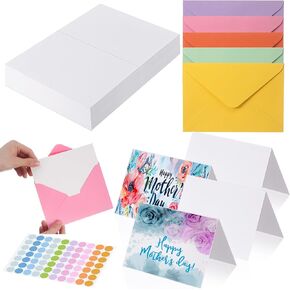 MotiMind 50 Sets Watercolor Cards with Envelopes, 140 Lb/300 GSM Paper Pure Cotton, 5 x 7 Inch Foldable Blank Watercolor Postcards for DIY Mother's Day Thank Notes Greeting Cards Invitations Birthday
