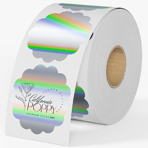2'' Holographic Thermal Labels, Waterproof Thermal Printer Label, Self-Adhesive Flower Shaped Thermal Stickers for Gift Wrapping, Name Price Tag, Thanks Card, DIY Custom Logo Design, 400 Labels/Roll