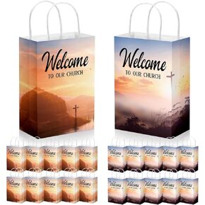 Chuangdi 50 Pcs Church Welcome Bags 5.91 x 3.15 x 8.27 Inches Religious Gift Bags Welcome to Our Church Paper with Handles for Hotel Birthday Bulk Baptism Guest Party Favor Supplies