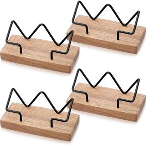 Amyhill 4 Pcs Wood Business Card Holder Display for Desk Metal Wooden Name Card Organizer Business Display Holders for Women Men Office Home Decoration(Wood Color)