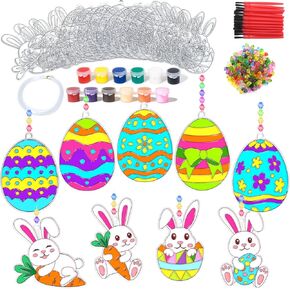 Fprl 27 Set Easter Craft Kit - Easter Egg Rabbit Suncatcher Ornaments & Decorations - DIY Window Paint Art Kit - For Classroom & Home - Spring Activity Gift Project