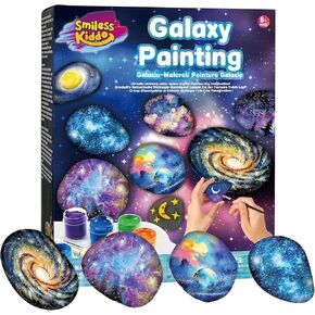 SMILESSKIDDO 2 in 1 Galaxy Rock Painting Kit for Kids - Glow in The Dark Arts and Crafts Kit for Kids Age 8-12 - Creative Art Toys for Painting Rocks with 13 Rocks, DIY Kids Crafts Age 6 7 8 9 10