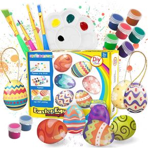 Springflower White Easter Eggs Painting Kit-24 Paintable Flocking Beass مع مجموعة رسومات الشعار المبتكرة لتصميم DIY مع حبل لتزيين عيد الفصح/ الصيد ، حشوات سلة سلة
