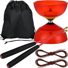 6 Pieces Chinese Diabolo Toy Set Includes 5 Inches Five Bearings Diabolo Ball Toys with 2 Pieces Alloy Diabolo Sticks 2 Pieces Ropes Drawstring Bag for Fun (Red)