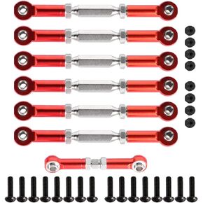 Adjustable Aluminum Turnbuckles/Camber Link with Rod, Metal Pull Rod Steering Servo Link Linkages Arm Tie Rod Ends for Traxxas 1/10 Slash 4x4 2WD Upgrade Parts 3644 3745 1935, Red