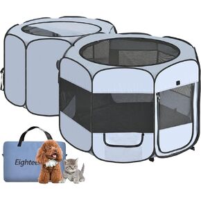 EighteenTek Portable Pet Playpen with 2-Room Design & Waterproof Pet Pee Pads, Foldable Dog Playpen Indoor Cats Dogs Puppy Kittens Playpen Outdoors with Carrying Bag and Removable Top, Small