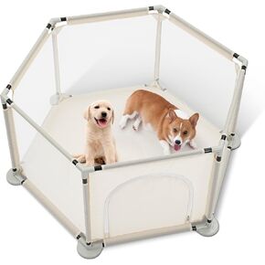 43''x50''x25'' Hexagon Puppy Playpen Dog playpen for Small Dogs and Pets Dog Crate Dog Fence Pet Playpen for Indoor & Outdoor Use Sturdy Safety Dog Pen with Gate and Thickened Fabric