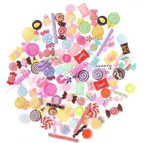 100 Pieces Super Cute Slime Charms Mixed Candy Sweets Resin Flatback Slime Beads Making Supplies for DIY Scrapbooking Crafts, Assorted Colors and Shapes