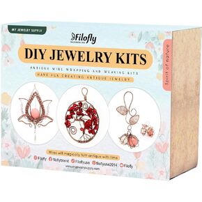 Filofly DIY Jewelry Making Kit 002 with Materials and Instructions to Make Wire Tree, Lotus Pendant, Wire Lily Wire Wrapping Wire Weaving Gift