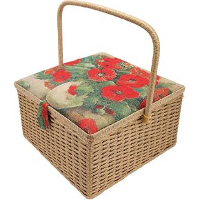 Sewing Basket, Extra Large Capacity Sewing Kit Storage Box Dual Layer Vintage Spools Handmade Sewing Basket with Removable Tray for Needles, Thread, Tape Measure, Thimbles