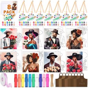 QUANWAISJ 8-Pack Sip and Paint Kit for Adults, Couples Painting Kit for Date Night and Paint Parties, Pre-Drawn Canvas (Couples Theme Valentine's Day)
