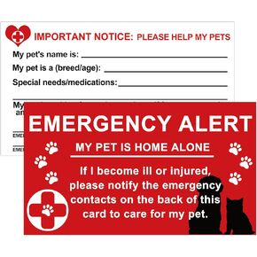 10 Pcs Pet Emergency Alert Card 2 x 3.5 inch My Dog or Cat is at Home Alone Emergency Alert Tag Card Contact Wallet Card with Emergency Contact Call Card