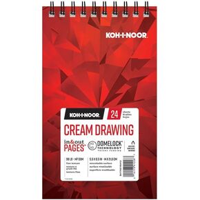 Koh-I-Noor 5.5" x 8.5" Cream Colored Drawing Paper Pad with In and Out Pages, 90lb/147 GSM, Top Wire-Bound, 24 Sheets per Pad (26170210412)