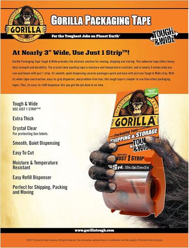 Gorilla Packing Tape with Dispenser, 30 Yards, Tough & Wide Clear Packing Tape, 2.83" X 35Yd - Bundle with Paper Scissors, Heavy Duty Adhesive for Moving, Shipping, Storage [Pack of 4] in Kuwait