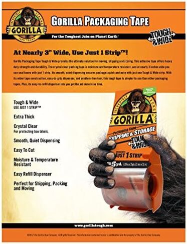 Gorilla Packing Tape with Dispenser, 30 Yards, Tough & Wide Clear Packing Tape, 2.83" X 35Yd - Bundle with Paper Scissors, Heavy Duty Adhesive for Moving, Shipping, Storage [Pack of 4] in Kuwait