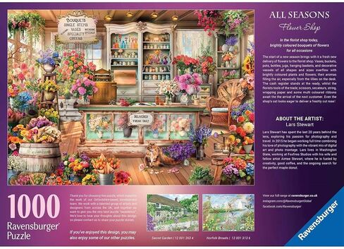 Ravensburger All Seasons Flower Shop 1000 قطعة Jigsaw Puzzle | استكشاف الترتيبات النباتية الملونة | من ماركة اللغز الأكثر مبيعا في جميع أنحاء العالم | تعزيز السطح المضاد للوهج in Saudi Arabia