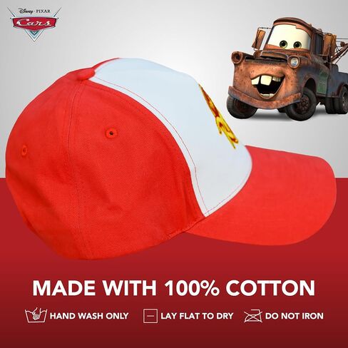 Disney Pixar Cars Baseball Cap, Lightning McQueen Kids Cotton Adjustable Hook and Loop Closure Hat with Flat Brim, Red, One Size in Saudi Arabia