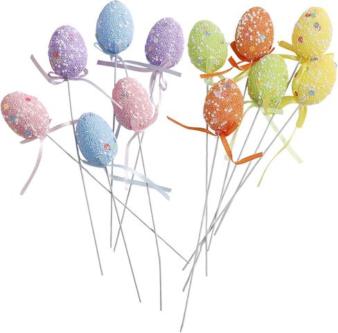 12 Pcs Foam Easter Egg Picks Decorative Sticks Colorful Egg Creative Floral Arrangement Eggs Twig Picks Centerpiece Cake Vase Decoration for Easter Birthday Home Holiday Party Supplies in Saudi Arabia