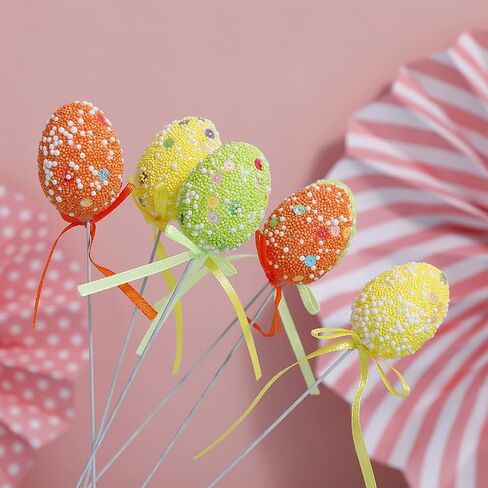 12 Pcs Foam Easter Egg Picks Decorative Sticks Colorful Egg Creative Floral Arrangement Eggs Twig Picks Centerpiece Cake Vase Decoration for Easter Birthday Home Holiday Party Supplies in Saudi Arabia
