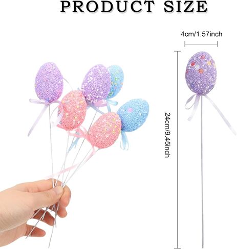 12 Pcs Foam Easter Egg Picks Decorative Sticks Colorful Egg Creative Floral Arrangement Eggs Twig Picks Centerpiece Cake Vase Decoration for Easter Birthday Home Holiday Party Supplies in Saudi Arabia