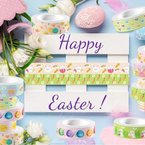 12 Roll Easter Day Washi Tape Plaids Gnome Rabbit Easter Egg Washi Tape 15mm Wide Holiday Decorative Masking Tape for Scrapbook Journal DIY Craft Gift Wrapping,16.4Ft Length in Saudi Arabia