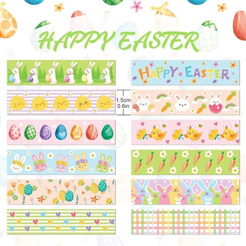 12 Roll Easter Day Washi Tape Plaids Gnome Rabbit Easter Egg Washi Tape 15mm Wide Holiday Decorative Masking Tape for Scrapbook Journal DIY Craft Gift Wrapping,16.4Ft Length in Saudi Arabia