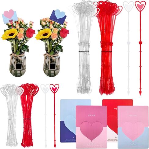 Keadic 160pcs 10 "و 13" حاملي بطاقات اختيار الأزهار مع مجموعة بطاقات المعايدة ، وعصي صورة زهرة على شكل قلب لترتيب باقة الزفاف ديكور عيد ميلاد in Kuwait