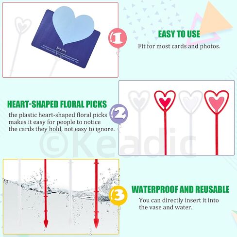 Keadic 160pcs 10 "و 13" حاملي بطاقات اختيار الأزهار مع مجموعة بطاقات المعايدة ، وعصي صورة زهرة على شكل قلب لترتيب باقة الزفاف ديكور عيد ميلاد in Kuwait
