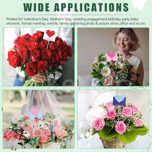 Keadic 160pcs 10 "و 13" حاملي بطاقات اختيار الأزهار مع مجموعة بطاقات المعايدة ، وعصي صورة زهرة على شكل قلب لترتيب باقة الزفاف ديكور عيد ميلاد in Kuwait