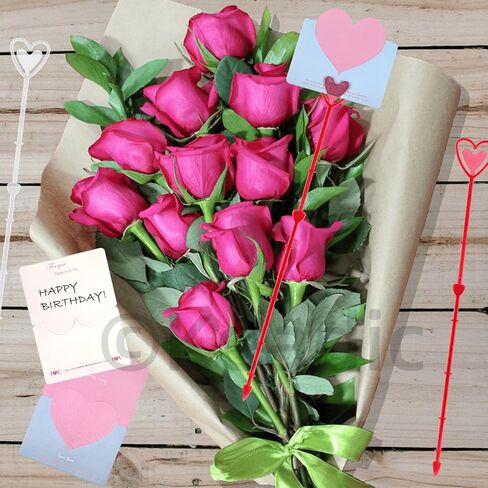 Keadic 160pcs 10 "و 13" حاملي بطاقات اختيار الأزهار مع مجموعة بطاقات المعايدة ، وعصي صورة زهرة على شكل قلب لترتيب باقة الزفاف ديكور عيد ميلاد in Kuwait