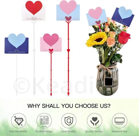 Keadic 160pcs 10 "و 13" حاملي بطاقات اختيار الأزهار مع مجموعة بطاقات المعايدة ، وعصي صورة زهرة على شكل قلب لترتيب باقة الزفاف ديكور عيد ميلاد in Kuwait