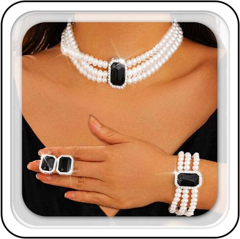 Brishow Pearl Necklace Jewelry Set Wedding Pearls Earrings Necklaces Set Bridal Crystal Bracelet Jewelry for Women (Pack of 3) in Saudi Arabia