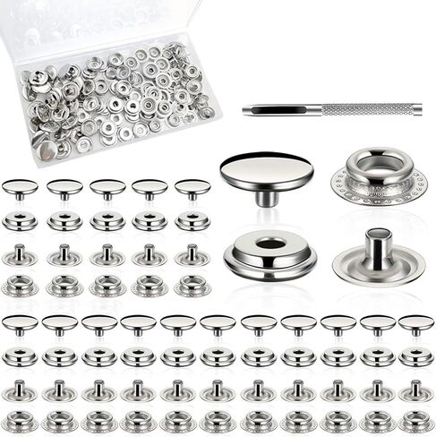 200pcs(50Sets) snap Buttons,snap Fasteners kit 15mm Stainless Steel Snaps Marine Grade Boat Canvas Snaps,3/8" Socket Metal Snaps for Clothing Leather Boat Cover Fabric in Kuwait