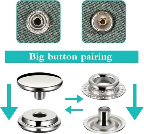 200pcs(50Sets) snap Buttons,snap Fasteners kit 15mm Stainless Steel Snaps Marine Grade Boat Canvas Snaps,3/8" Socket Metal Snaps for Clothing Leather Boat Cover Fabric in Kuwait