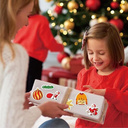 100Pcs Christmas Tree Themed Stickers,Non Repeating Christmas Children's Cartoon Santa Claus, Christmas Tree Themed Stickers, Vinyl Waterproof Holiday Party Stickers(Bright Film(Kids)) in Saudi Arabia