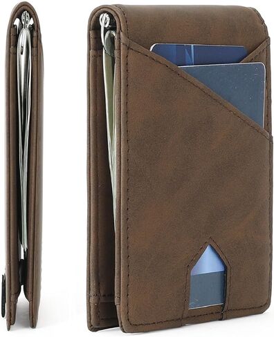 SENDEFN Slim Wallet for Men with Money Clip Wallet RFID Blocking Bifold Genuine Leather Minimalist Card Holder with ID Window in Kuwait