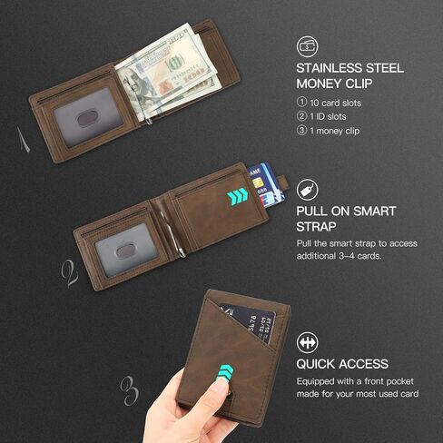 SENDEFN Slim Wallet for Men with Money Clip Wallet RFID Blocking Bifold Genuine Leather Minimalist Card Holder with ID Window in Kuwait