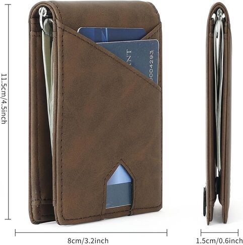SENDEFN Slim Wallet for Men with Money Clip Wallet RFID Blocking Bifold Genuine Leather Minimalist Card Holder with ID Window in Kuwait