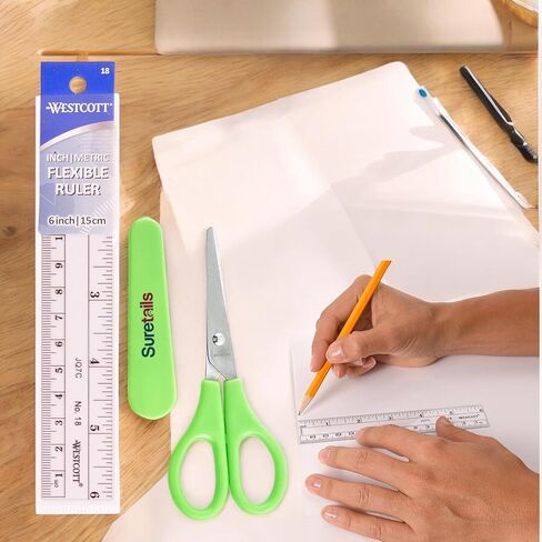 6 Inch Metric Ruler Flexible, Plastic Translucent Ruler, Measurement Tool With Imperial And Metric Scales, For Students And Professionals, Bundled With Suretails Paper Scissors - [Pack of 4] in Kuwait