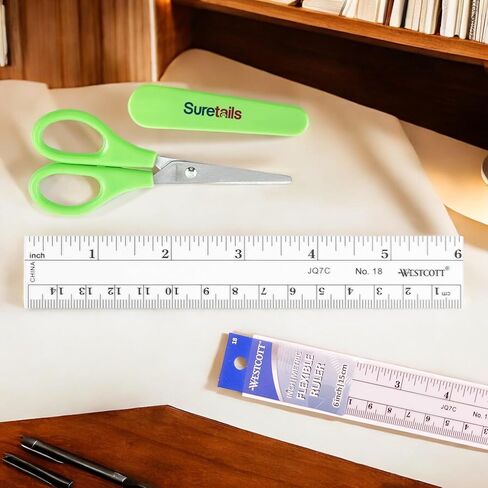 6 Inch Metric Ruler Flexible, Plastic Translucent Ruler, Measurement Tool With Imperial And Metric Scales, For Students And Professionals, Bundled With Suretails Paper Scissors - [Pack of 4] in Kuwait