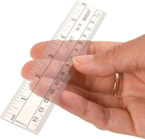 6 Inch Metric Ruler Flexible, Plastic Translucent Ruler, Measurement Tool With Imperial And Metric Scales, For Students And Professionals, Bundled With Suretails Paper Scissors - [Pack of 4] in Kuwait