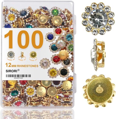 100Pcs 12MM Rhinestones for Crafting Crystal Rhinestones for Crafts Bulk Metal Flat Back Rhinestones for Clothes Rhinestones for Bedazzling (Assorted) in Saudi Arabia