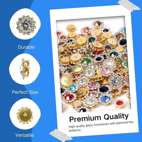 100Pcs 12MM Rhinestones for Crafting Crystal Rhinestones for Crafts Bulk Metal Flat Back Rhinestones for Clothes Rhinestones for Bedazzling (Assorted) in Saudi Arabia