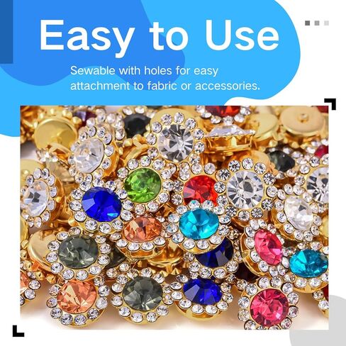 100Pcs 12MM Rhinestones for Crafting Crystal Rhinestones for Crafts Bulk Metal Flat Back Rhinestones for Clothes Rhinestones for Bedazzling (Assorted) in Saudi Arabia
